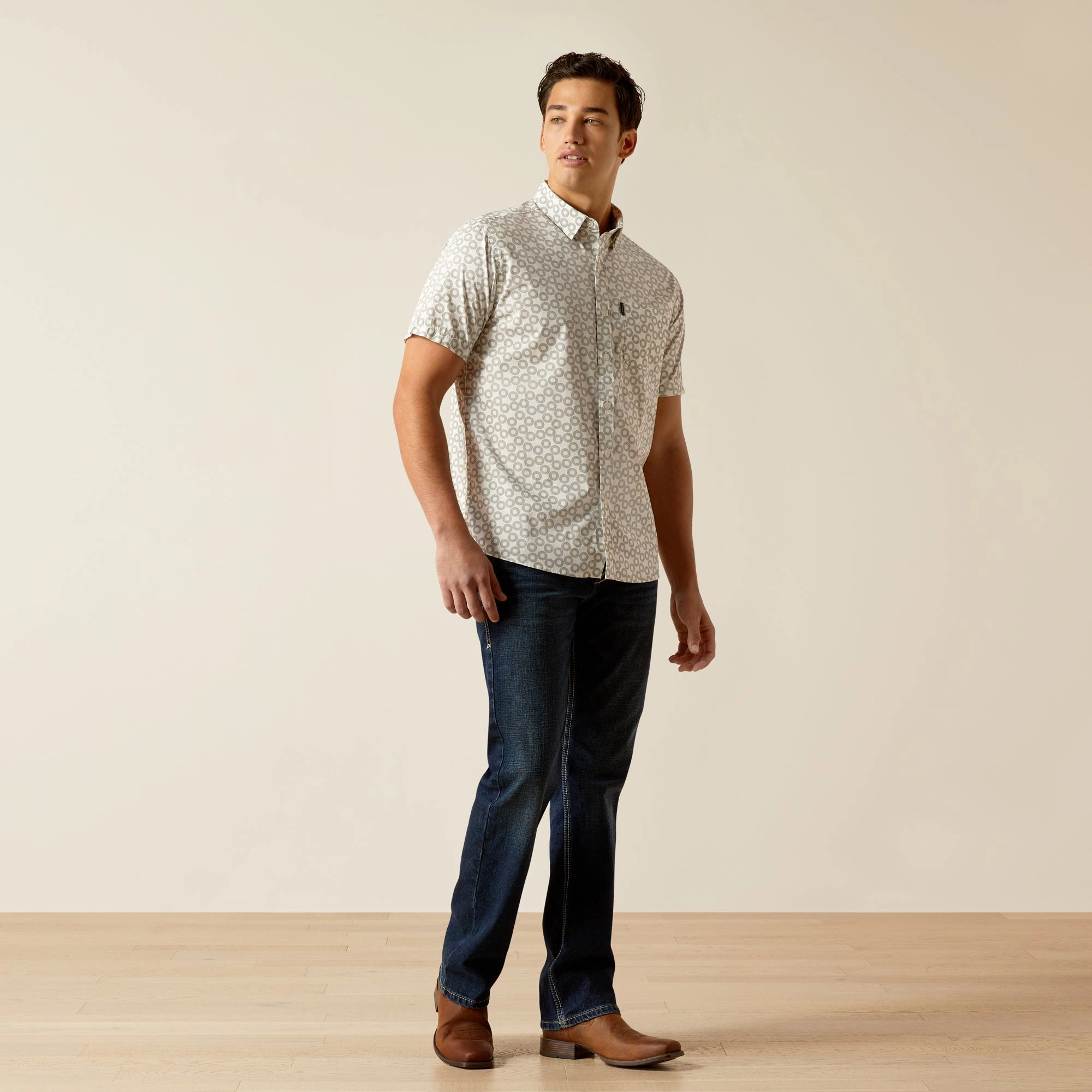 Ariat Mens 10051536 Marc Stretch Modern Fit Shirt in Vanilla Ice