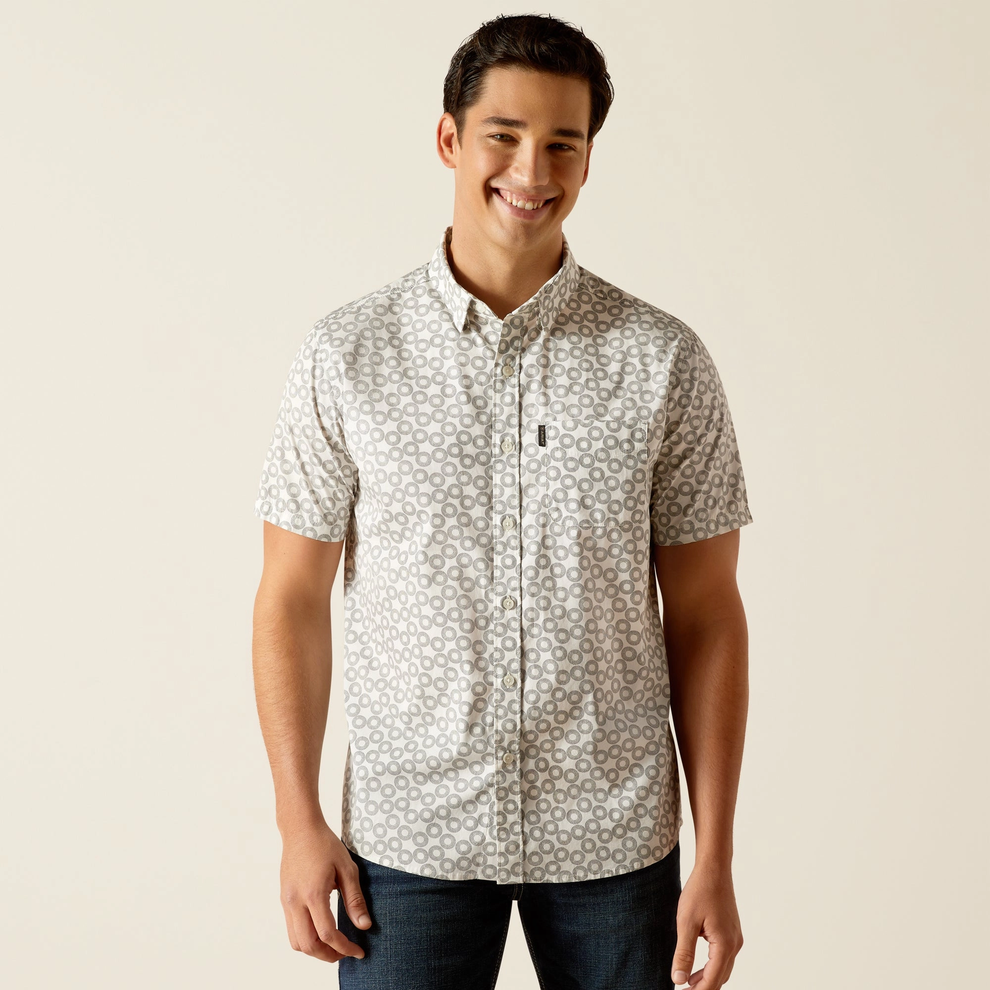 Ariat Mens 10051536 Marc Stretch Modern Fit Shirt in Vanilla Ice