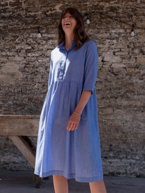 Bea Women's Cotton Shirt Dress | Blue Check