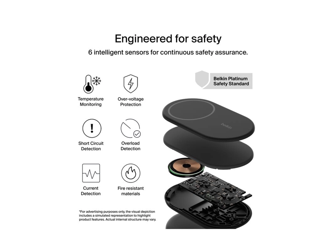 Belkin - Wireless charging stand - magnetic, foldable, with Qi2   AC power adapter - 15 Watt - Fast Charge - black WIZ028TTBK