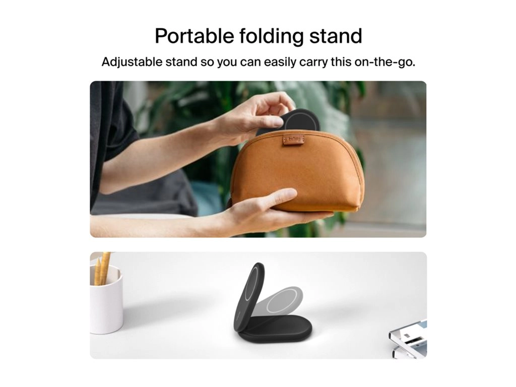 Belkin - Wireless charging stand - magnetic, foldable, with Qi2   AC power adapter - 15 Watt - Fast Charge - black WIZ028TTBK