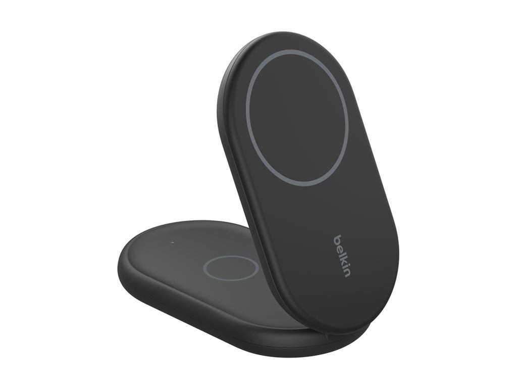 Belkin - Wireless charging stand - magnetic, foldable, with Qi2   AC power adapter - 15 Watt - Fast Charge - black WIZ028TTBK