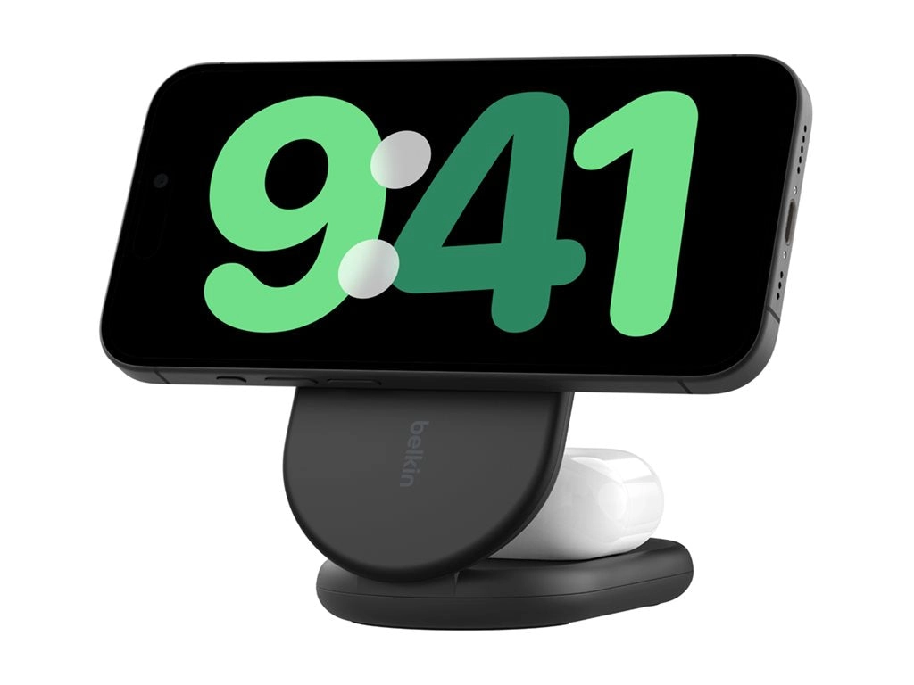 Belkin - Wireless charging stand - magnetic, foldable, with Qi2   AC power adapter - 15 Watt - Fast Charge - black WIZ028TTBK