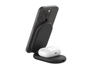 Belkin - Wireless charging stand - magnetic, foldable, with Qi2   AC power adapter - 15 Watt - Fast Charge - black WIZ028TTBK