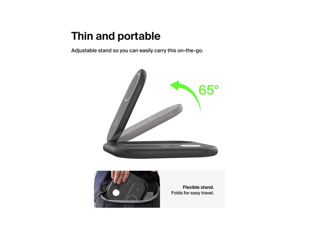 Belkin - Wireless charging stand - magnetic, foldable, with Qi2   AC power adapter - 15 Watt - Fast Charge - black WIZ029TTBK