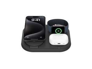 Belkin - Wireless charging stand - magnetic, foldable, with Qi2   AC power adapter - 15 Watt - Fast Charge - black WIZ029TTBK