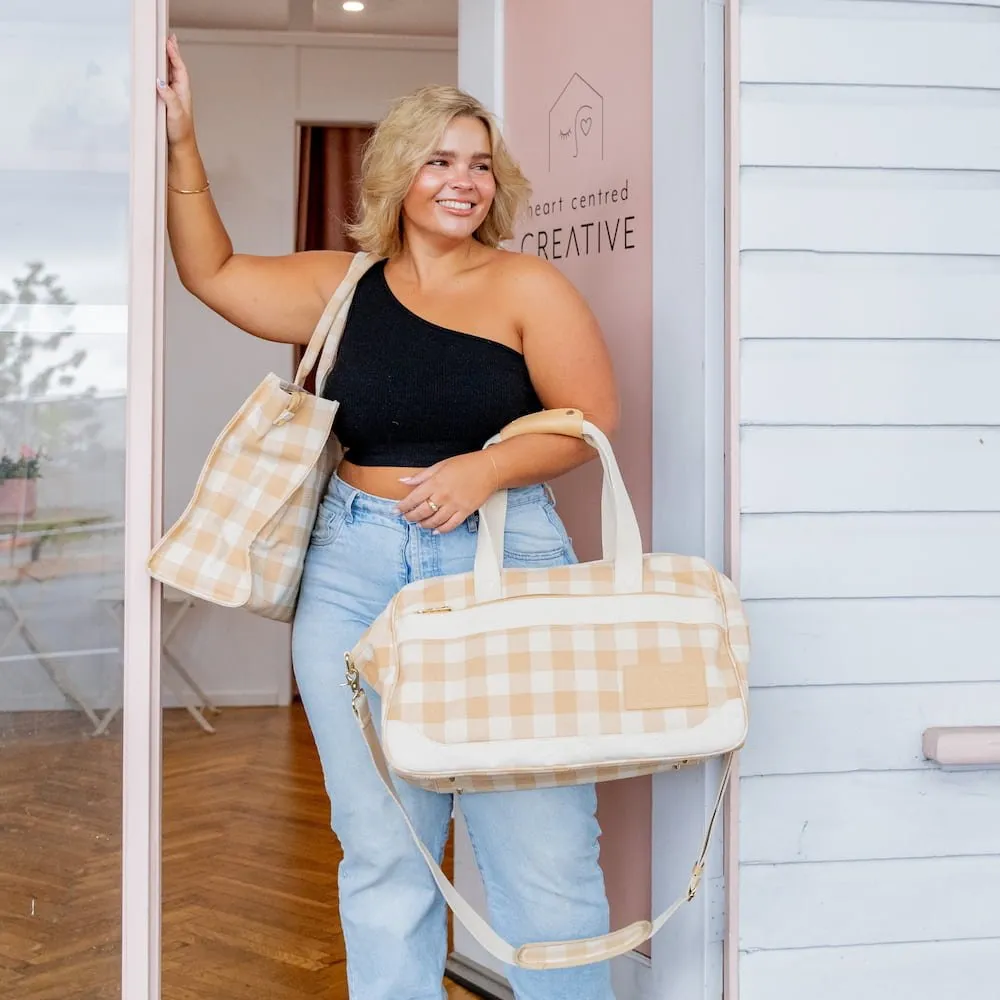 Bon Voyage Weekender Bag -- Almond Gingham