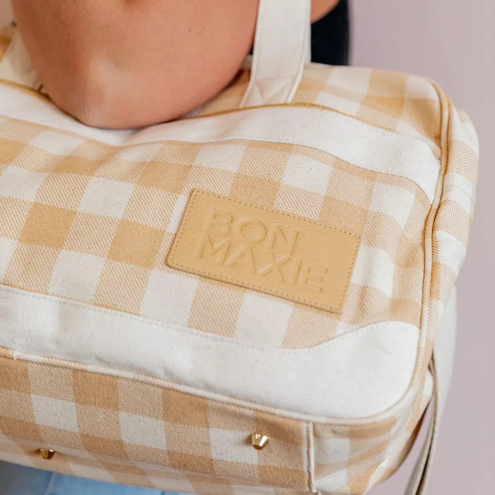 Bon Voyage Weekender Bag -- Almond Gingham