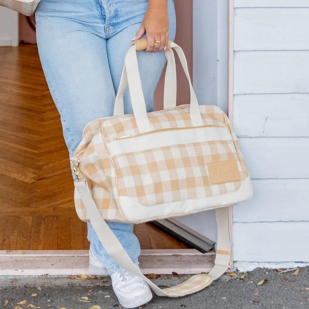 Bon Voyage Weekender Bag -- Almond Gingham