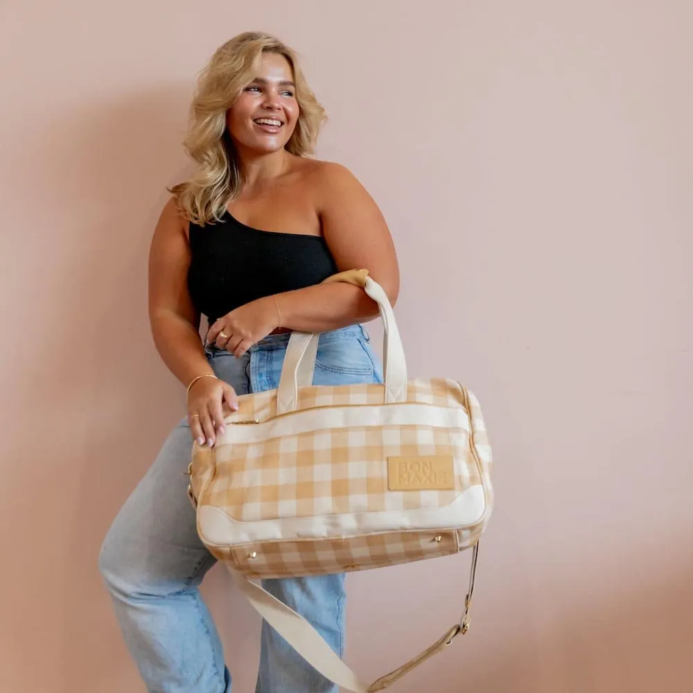 Bon Voyage Weekender Bag -- Almond Gingham