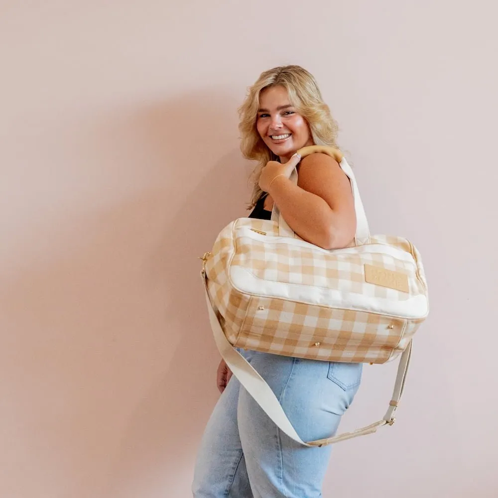 Bon Voyage Weekender Bag -- Almond Gingham