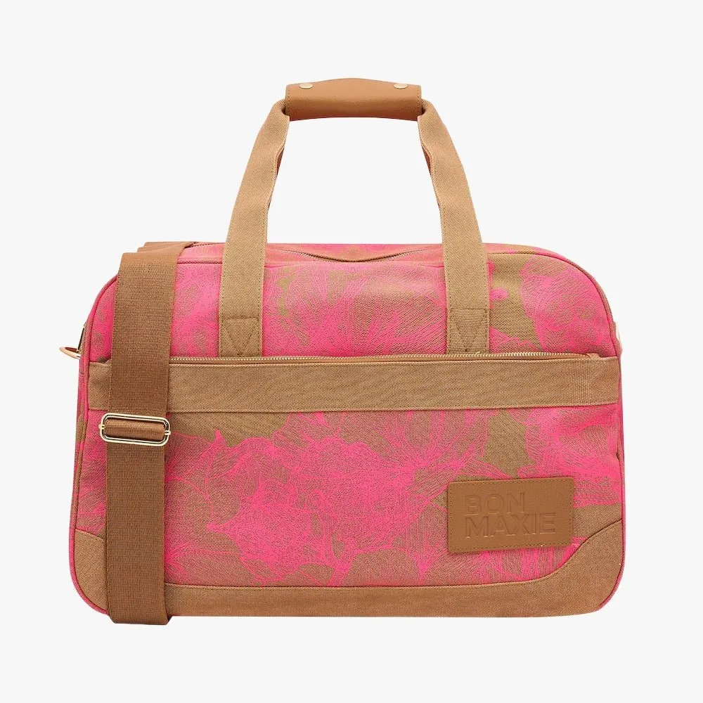 Bon Voyage Weekender Bag -- Neon Pink / Tan Floral