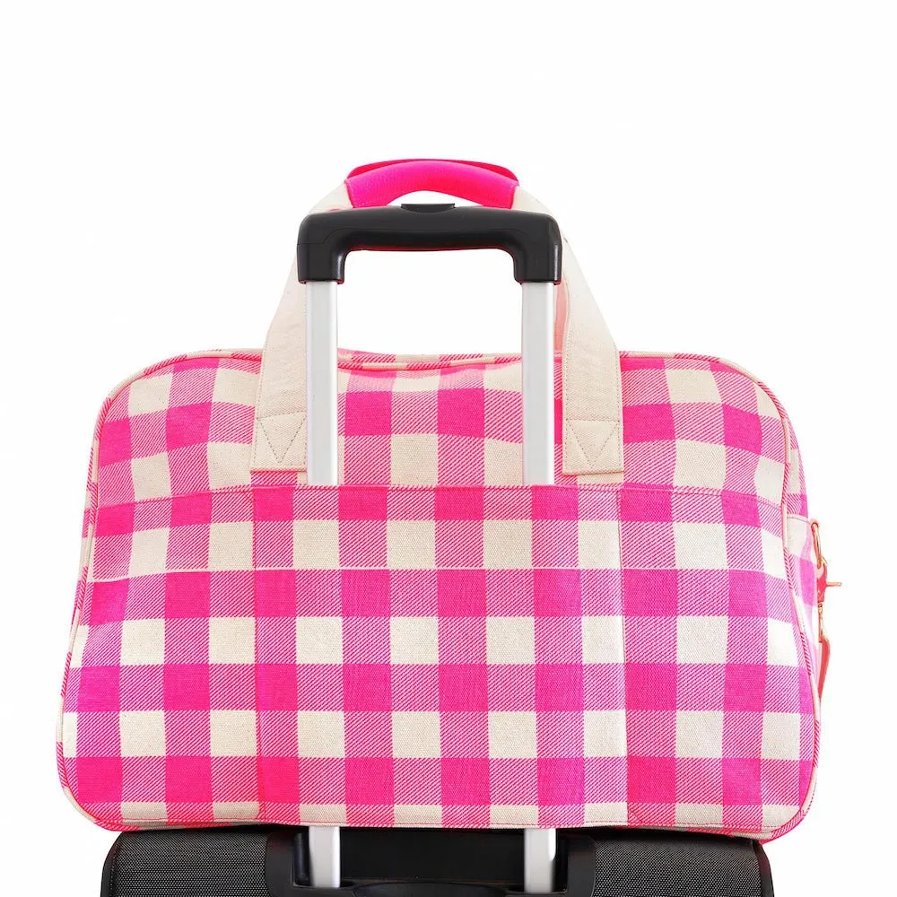 Bon Voyage Weekender Bag -- Neon Pink / Tan Floral