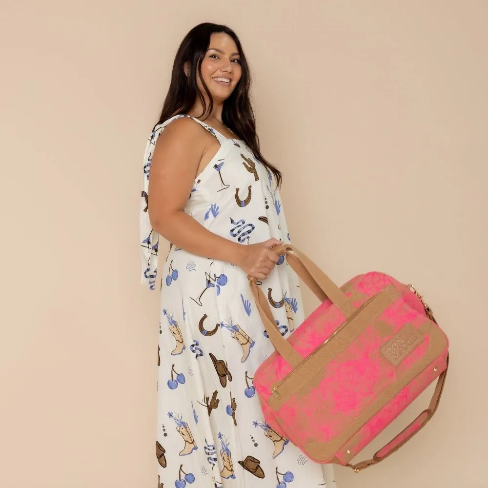 Bon Voyage Weekender Bag -- Neon Pink / Tan Floral