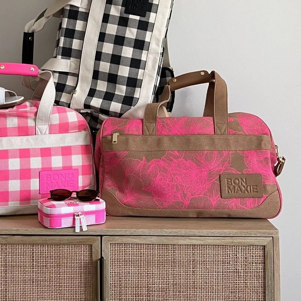Bon Voyage Weekender Bag -- Neon Pink / Tan Floral