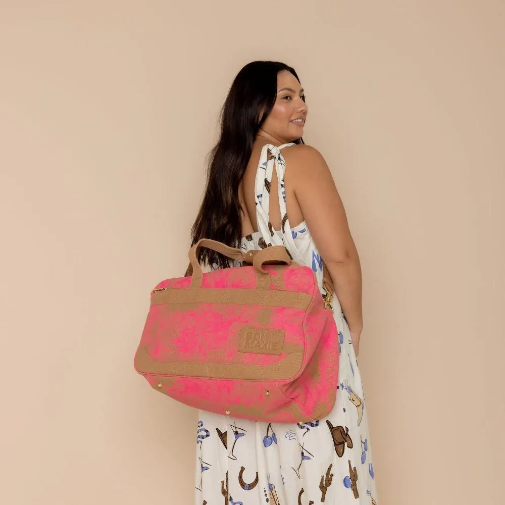 Bon Voyage Weekender Bag -- Neon Pink / Tan Floral