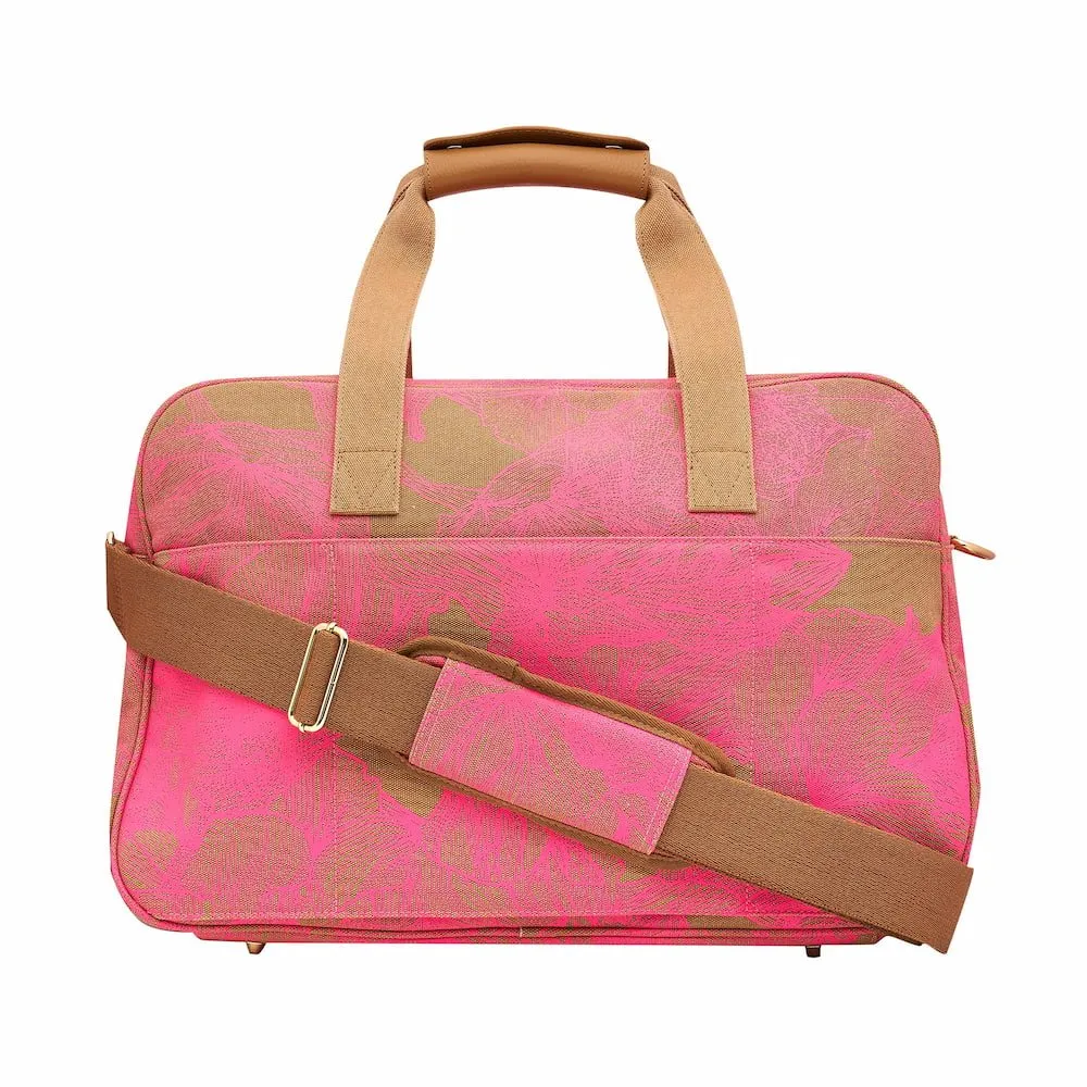 Bon Voyage Weekender Bag -- Neon Pink / Tan Floral