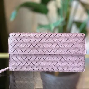 BOTTEGA VENETA Pink Intrecciato Long Wallet