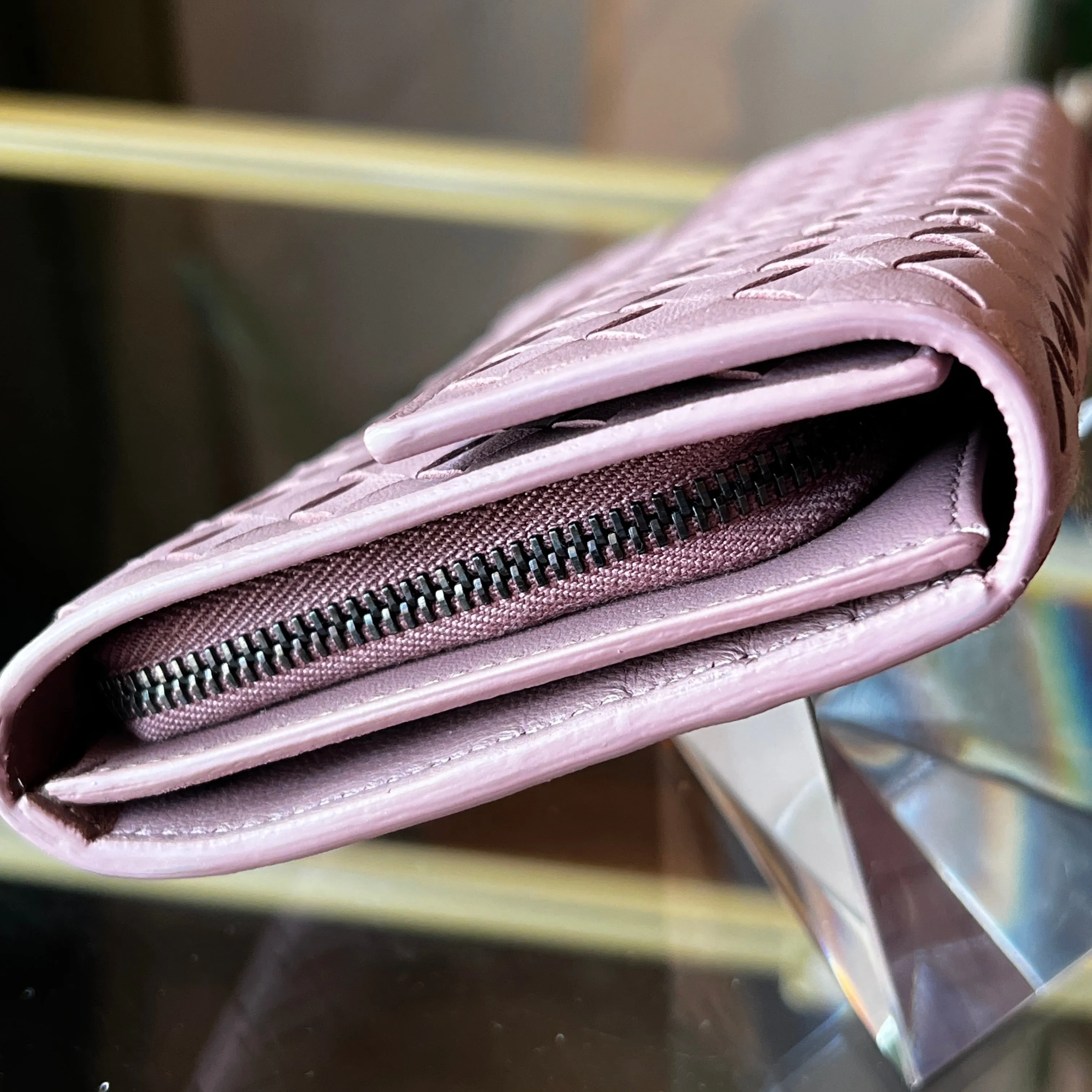 BOTTEGA VENETA Pink Intrecciato Long Wallet