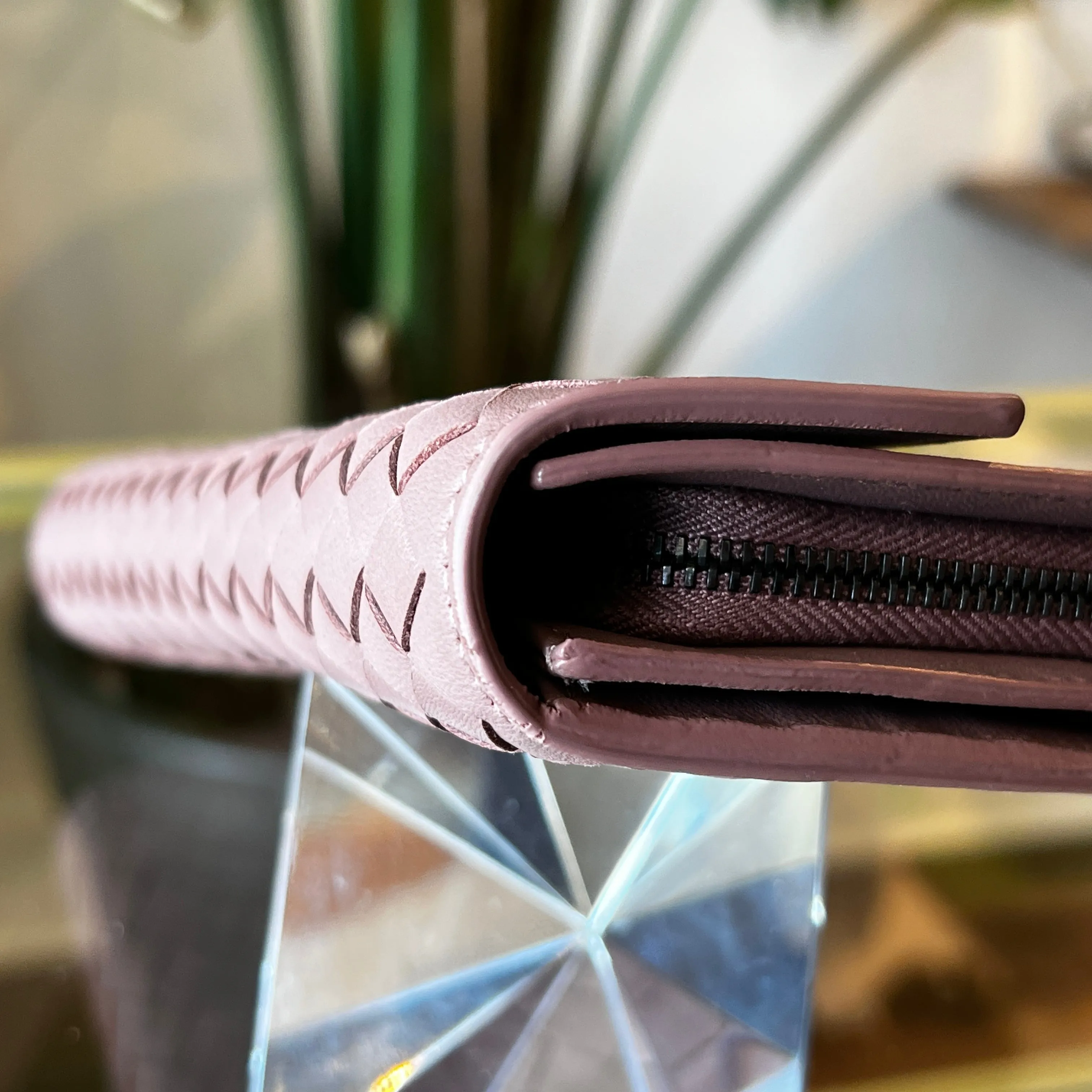 BOTTEGA VENETA Pink Intrecciato Long Wallet