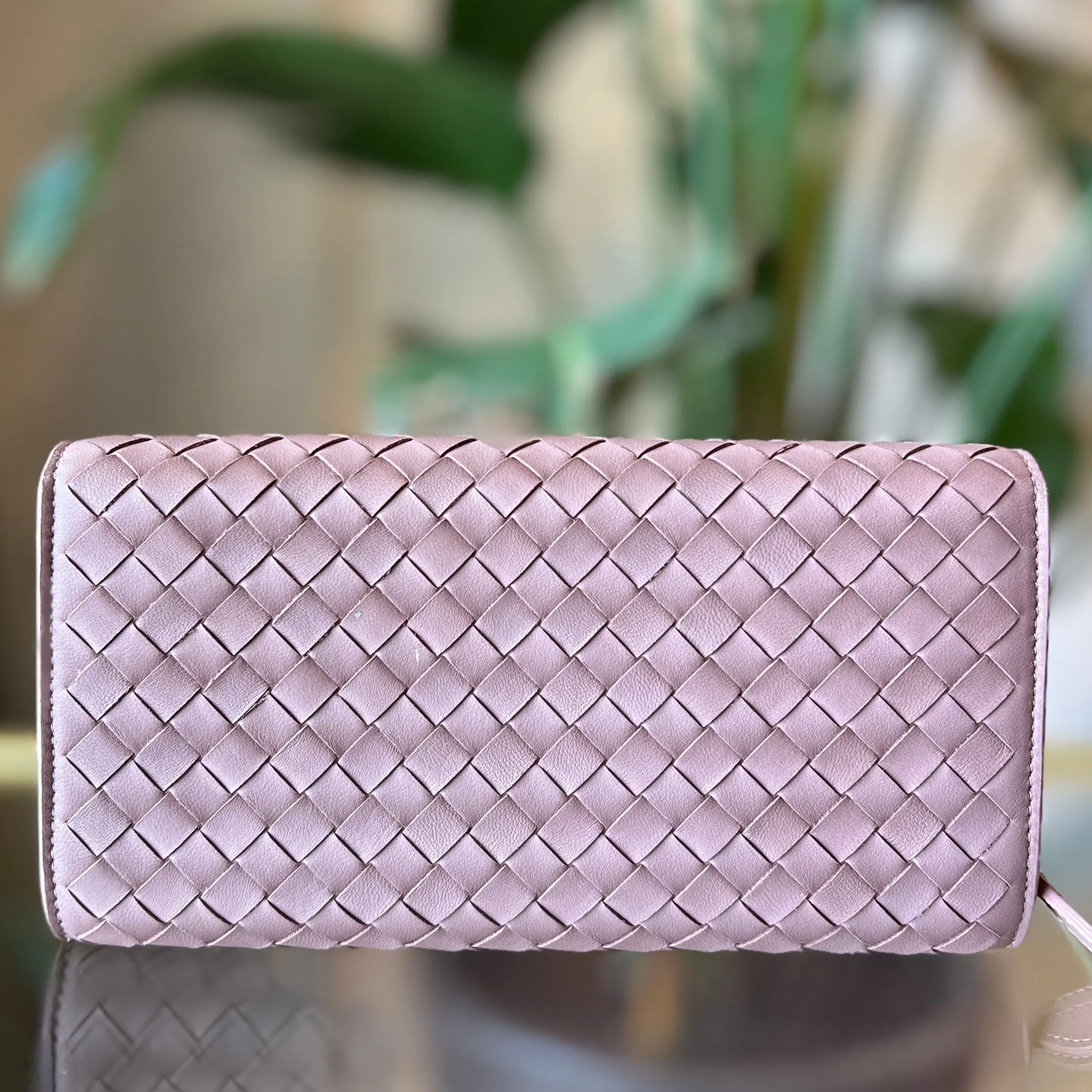 BOTTEGA VENETA Pink Intrecciato Long Wallet