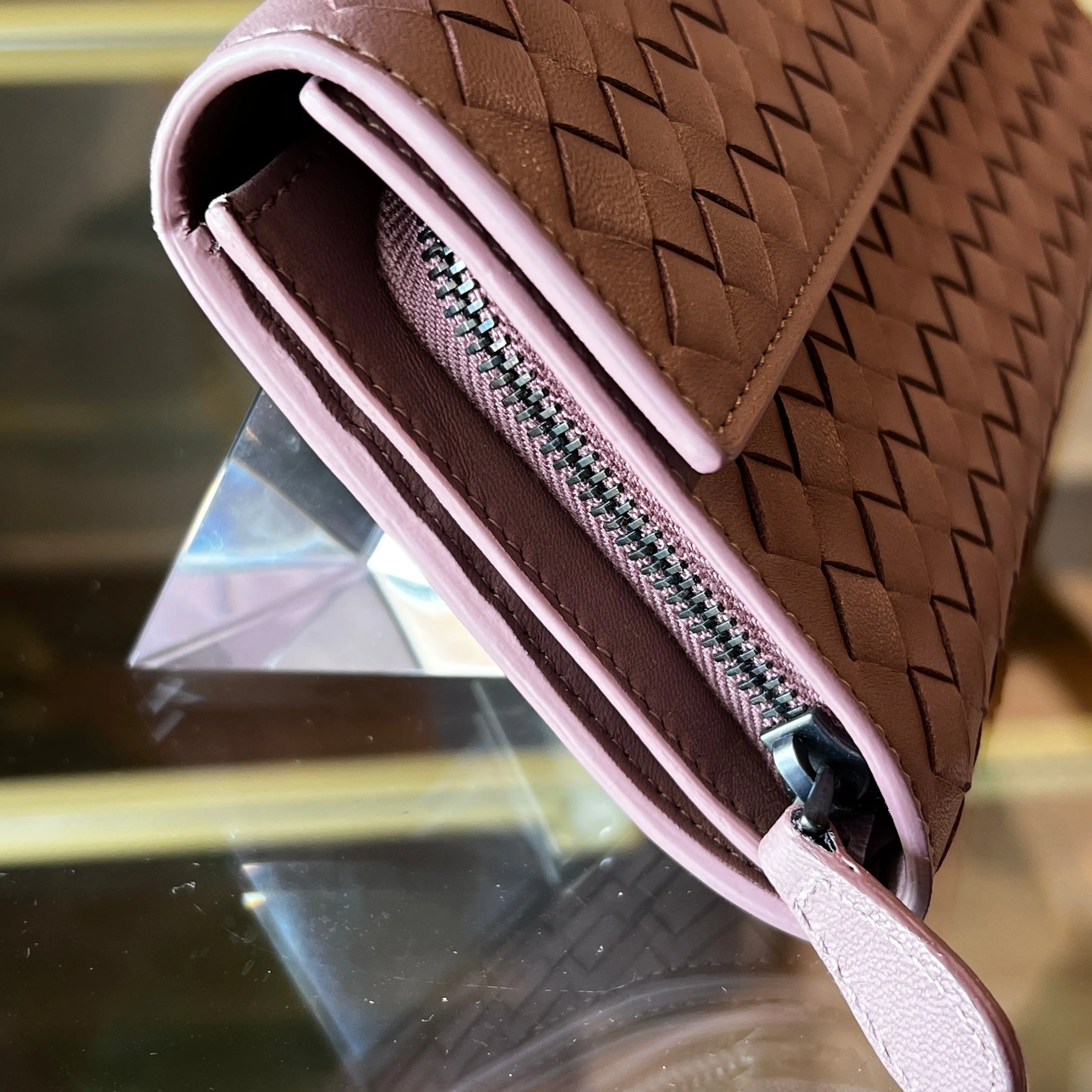 BOTTEGA VENETA Pink Intrecciato Long Wallet