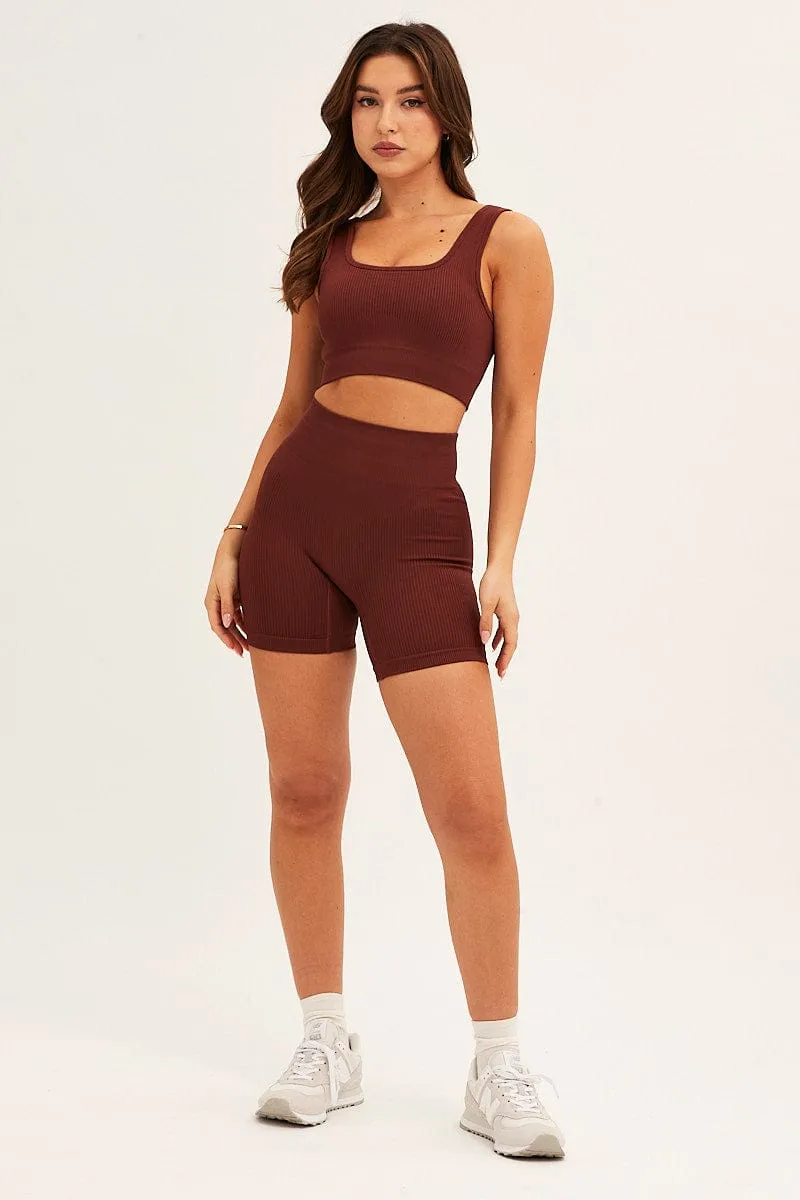 Brown Seamless Activewear Singlet Top