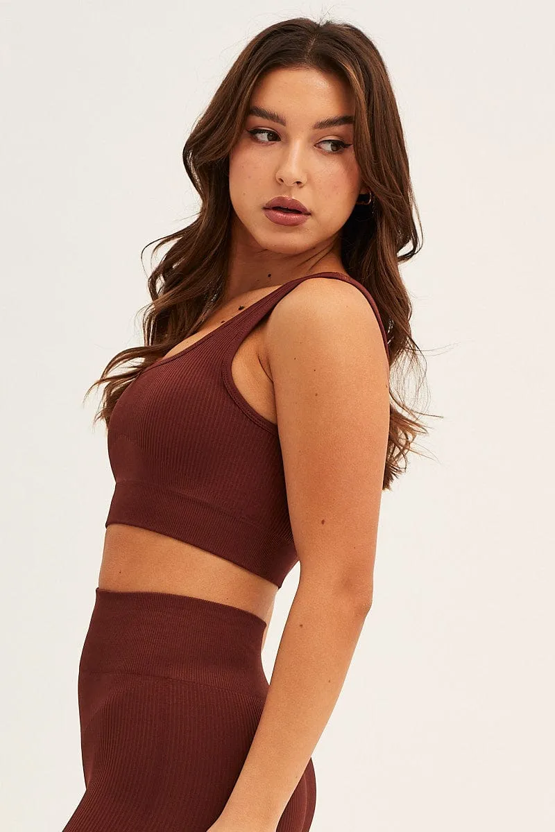Brown Seamless Activewear Singlet Top