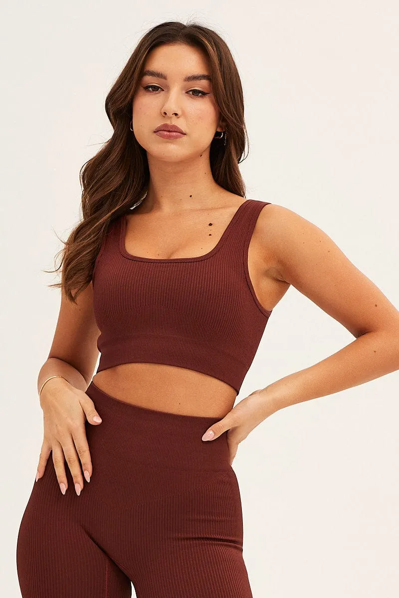 Brown Seamless Activewear Singlet Top
