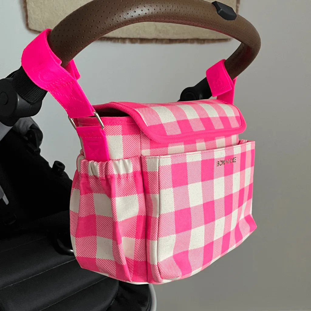 Carryall Pram Caddy -- Neon Pink Gingham