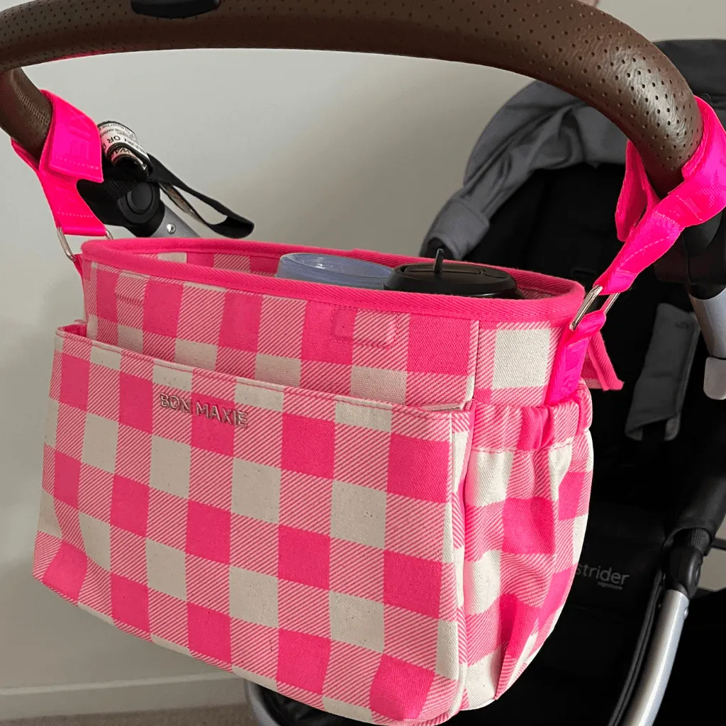 Carryall Pram Caddy -- Neon Pink Gingham