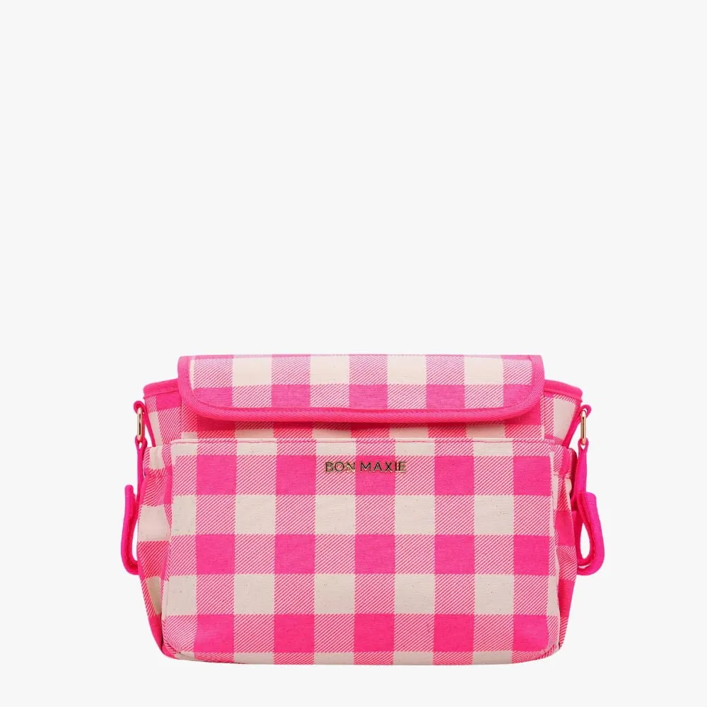 Carryall Pram Caddy -- Neon Pink Gingham