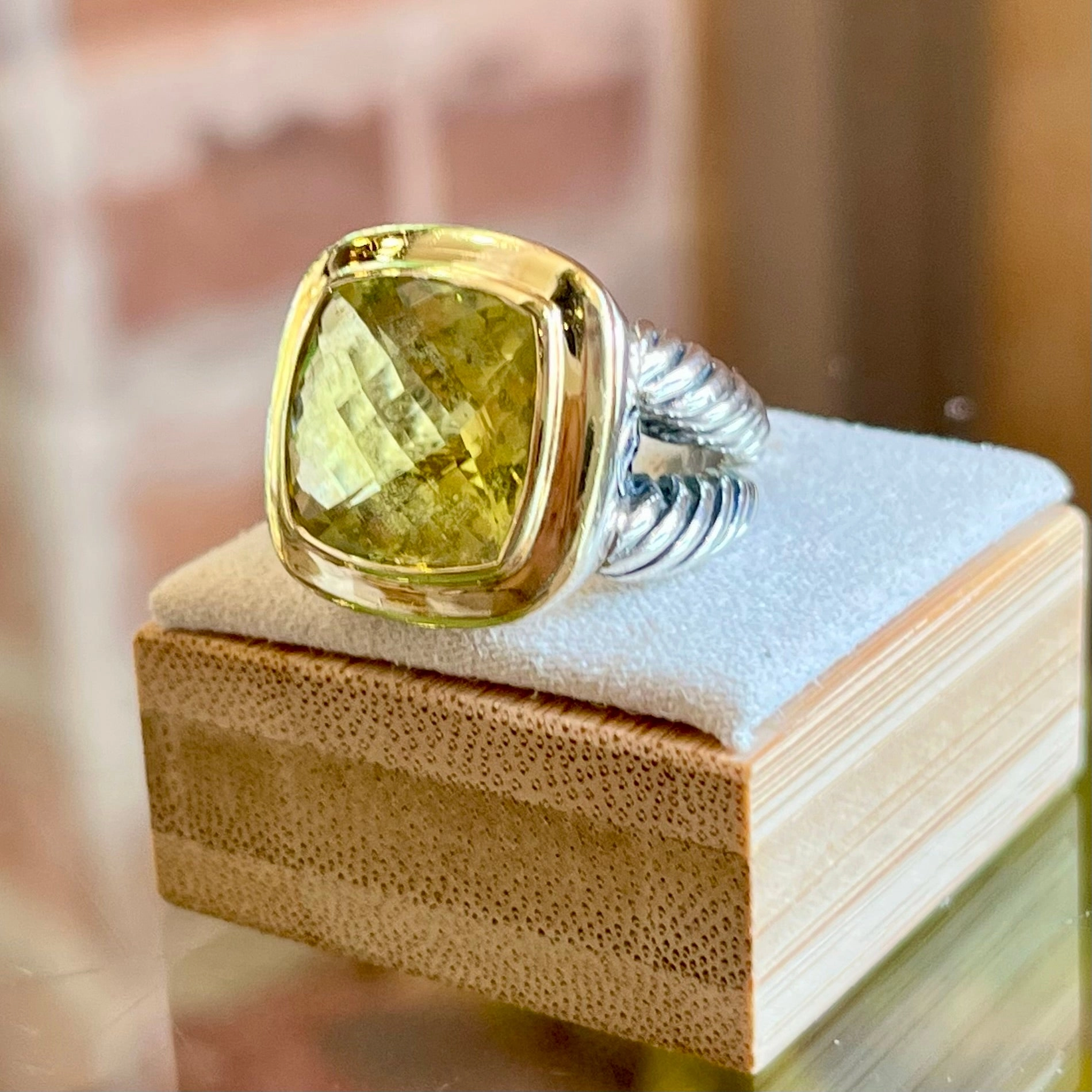 DAVID YURMAN Albion 15MM 925 Sterling Silver 18K Yellow Gold Lemon Citrine Ring SZ6.5
