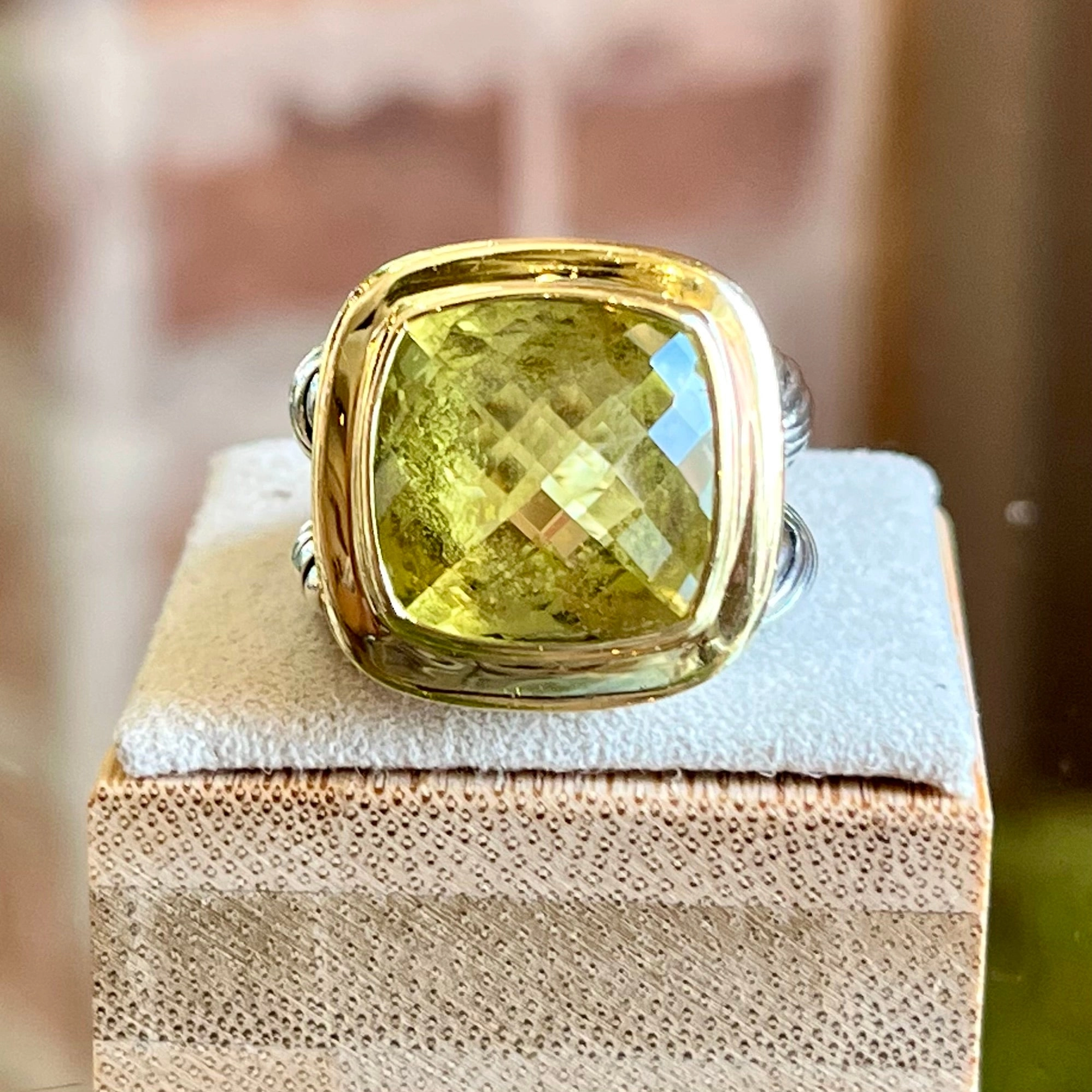 DAVID YURMAN Albion 15MM 925 Sterling Silver 18K Yellow Gold Lemon Citrine Ring SZ6.5