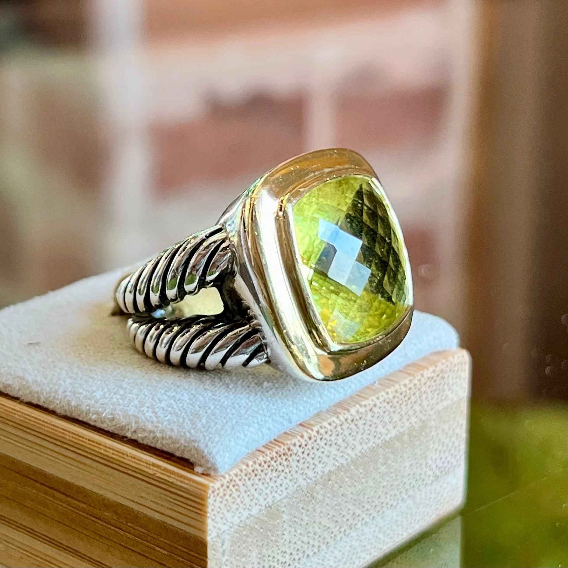 DAVID YURMAN Albion 15MM 925 Sterling Silver 18K Yellow Gold Lemon Citrine Ring SZ6.5