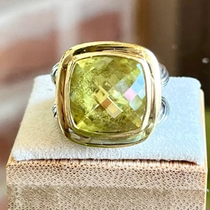 DAVID YURMAN Albion 15MM 925 Sterling Silver 18K Yellow Gold Lemon Citrine Ring SZ6.5
