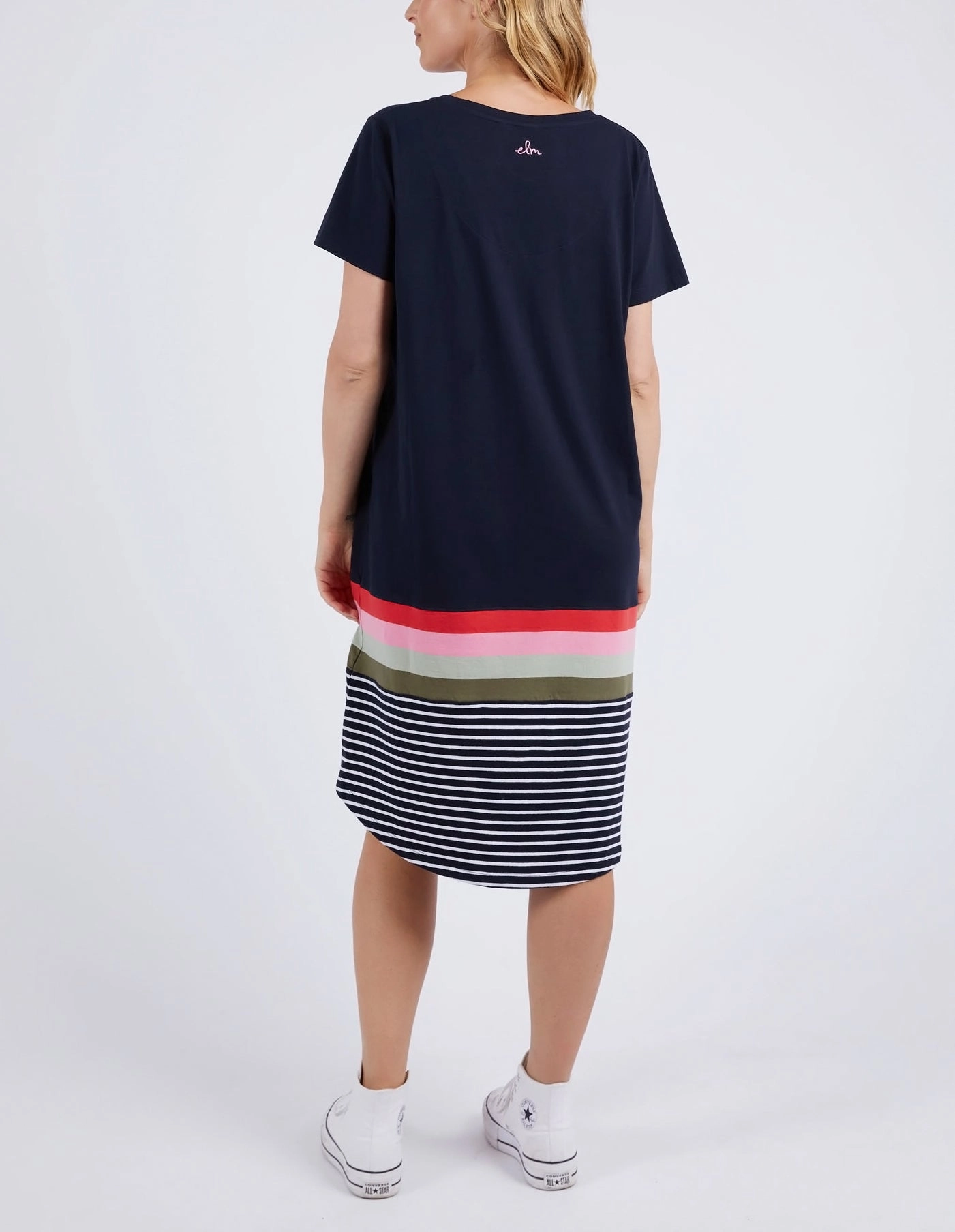 Elm Terra Tee Dress Navy and White Stripe