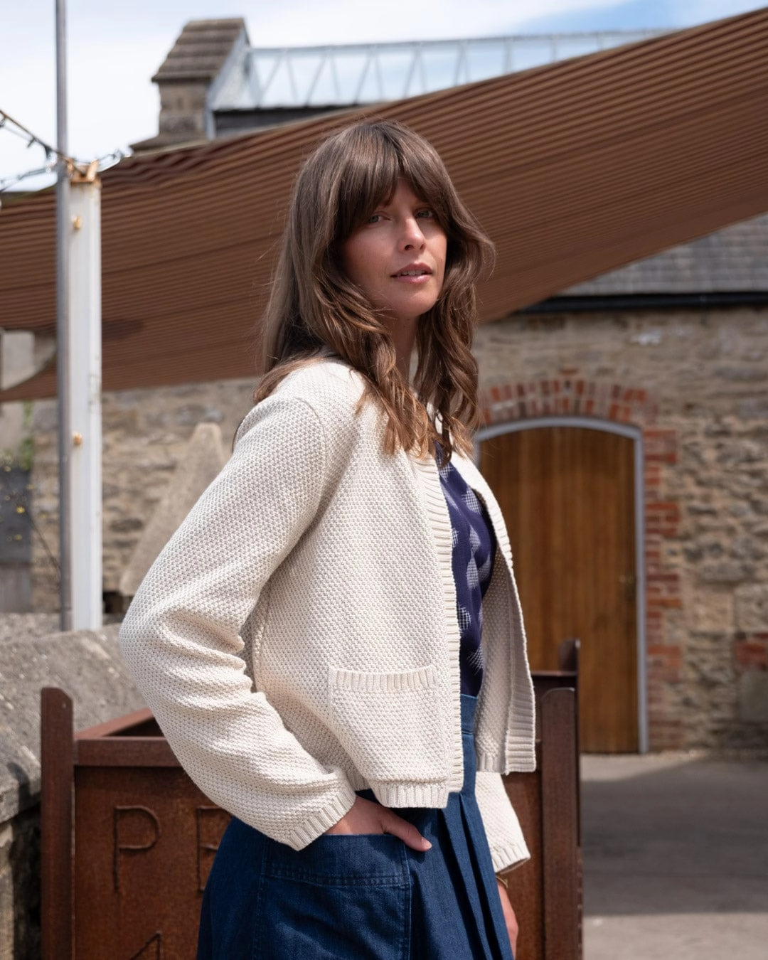 Este Women's Cotton Open Cardigan | Ecru