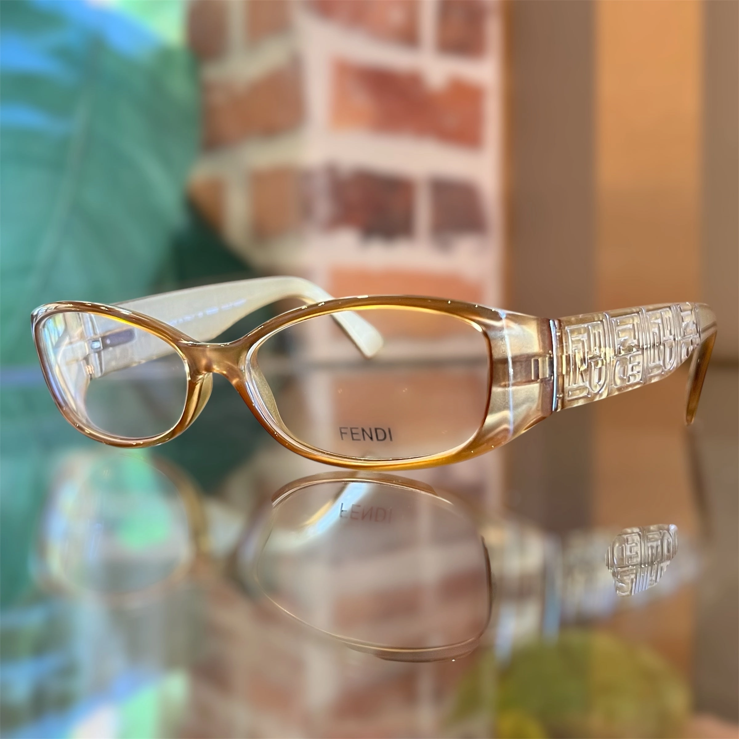 FENDI F844 Light Brown Transparent Acetate Rectangle Eye Glasses