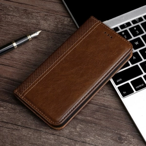 For Samsung Galaxy Note 20 Grid Texture Magnetic PU   TPU Horizontal Flip Leather Case with Holder