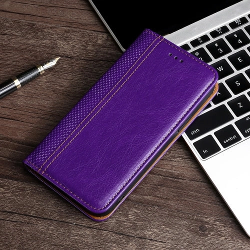 For Samsung Galaxy Note 20 Grid Texture Magnetic PU   TPU Horizontal Flip Leather Case with Holder