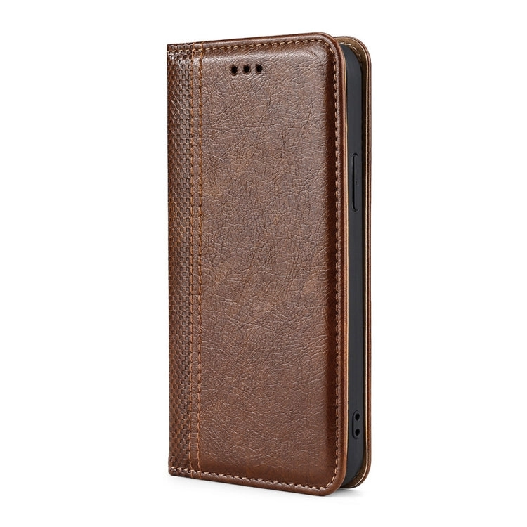 For Samsung Galaxy Note 20 Grid Texture Magnetic PU   TPU Horizontal Flip Leather Case with Holder