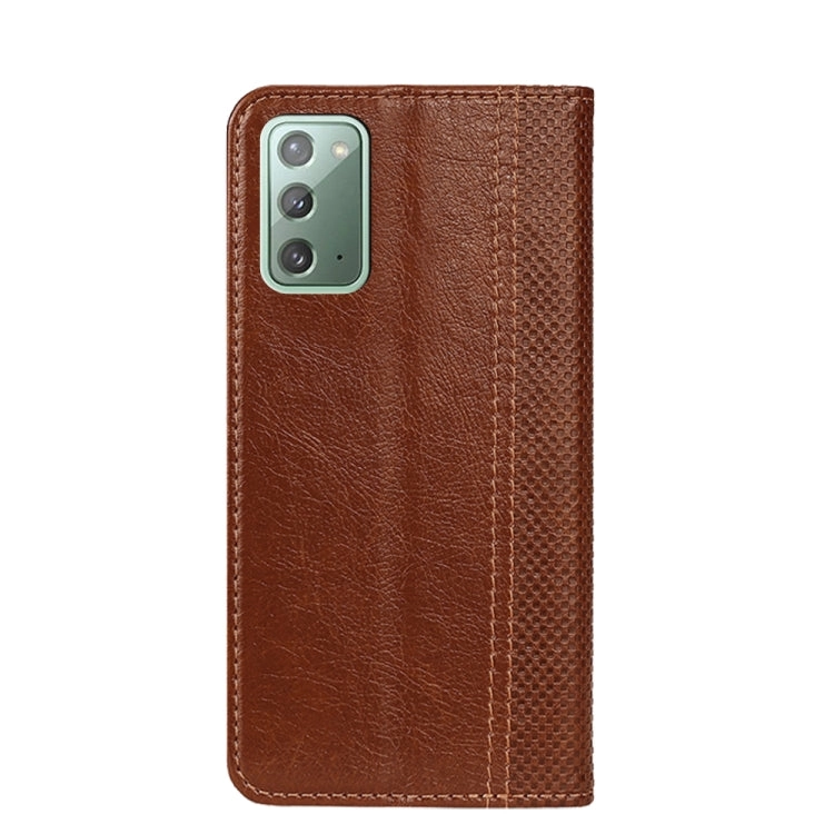 For Samsung Galaxy Note 20 Grid Texture Magnetic PU   TPU Horizontal Flip Leather Case with Holder