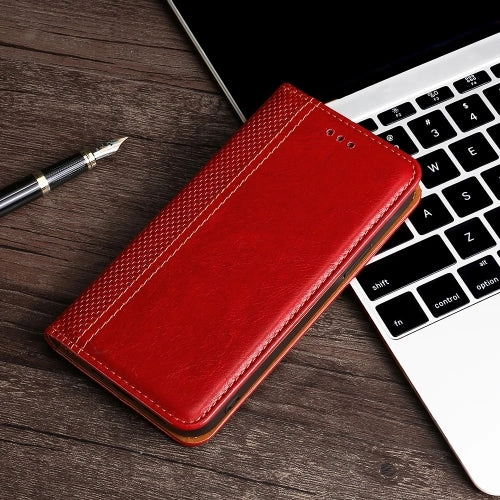 For Samsung Galaxy Note 20 Grid Texture Magnetic PU   TPU Horizontal Flip Leather Case with Holder