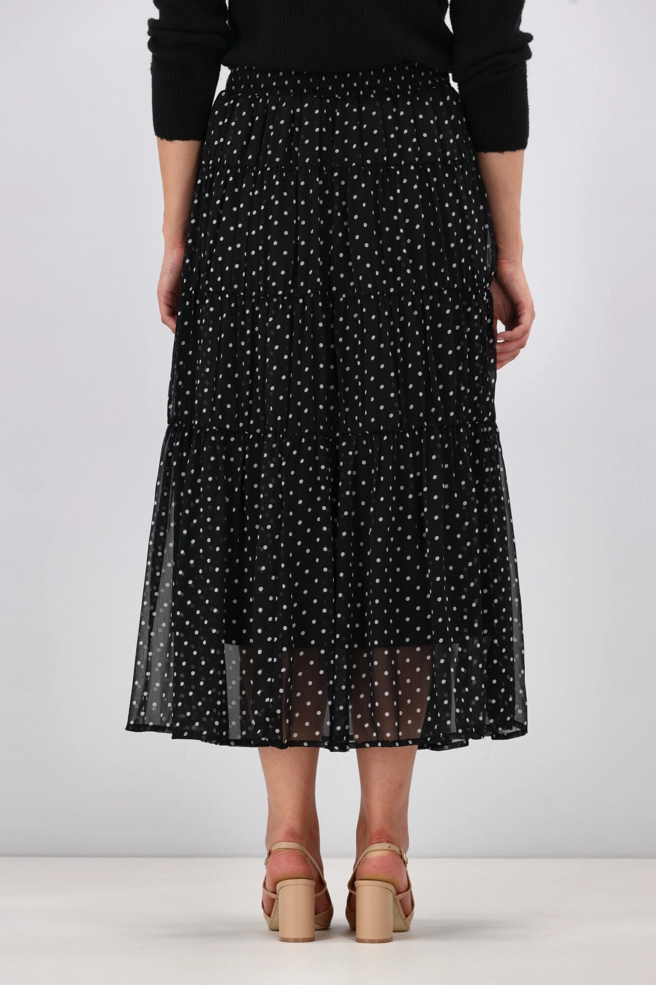 Gloss the Label Marlowe Shirred Detail Skirt Black Polka Dot