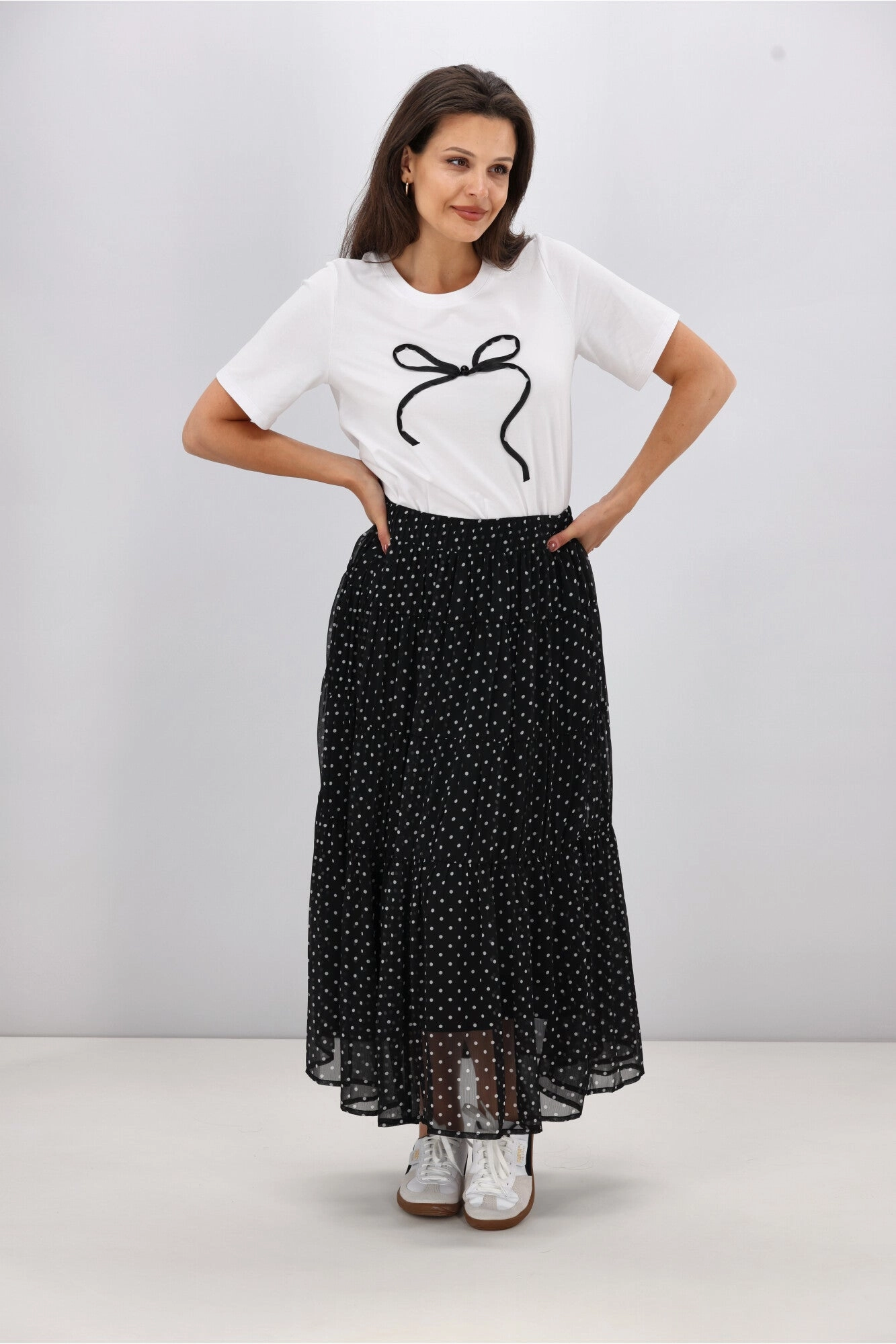 Gloss the Label Marlowe Shirred Detail Skirt Black Polka Dot