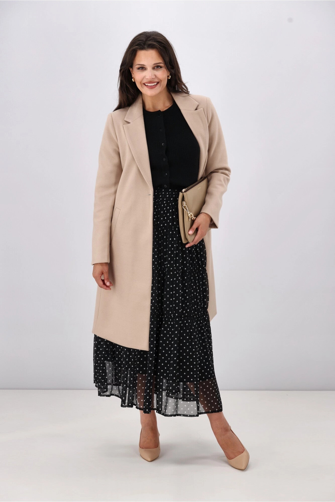 Gloss the Label Marlowe Shirred Detail Skirt Black Polka Dot
