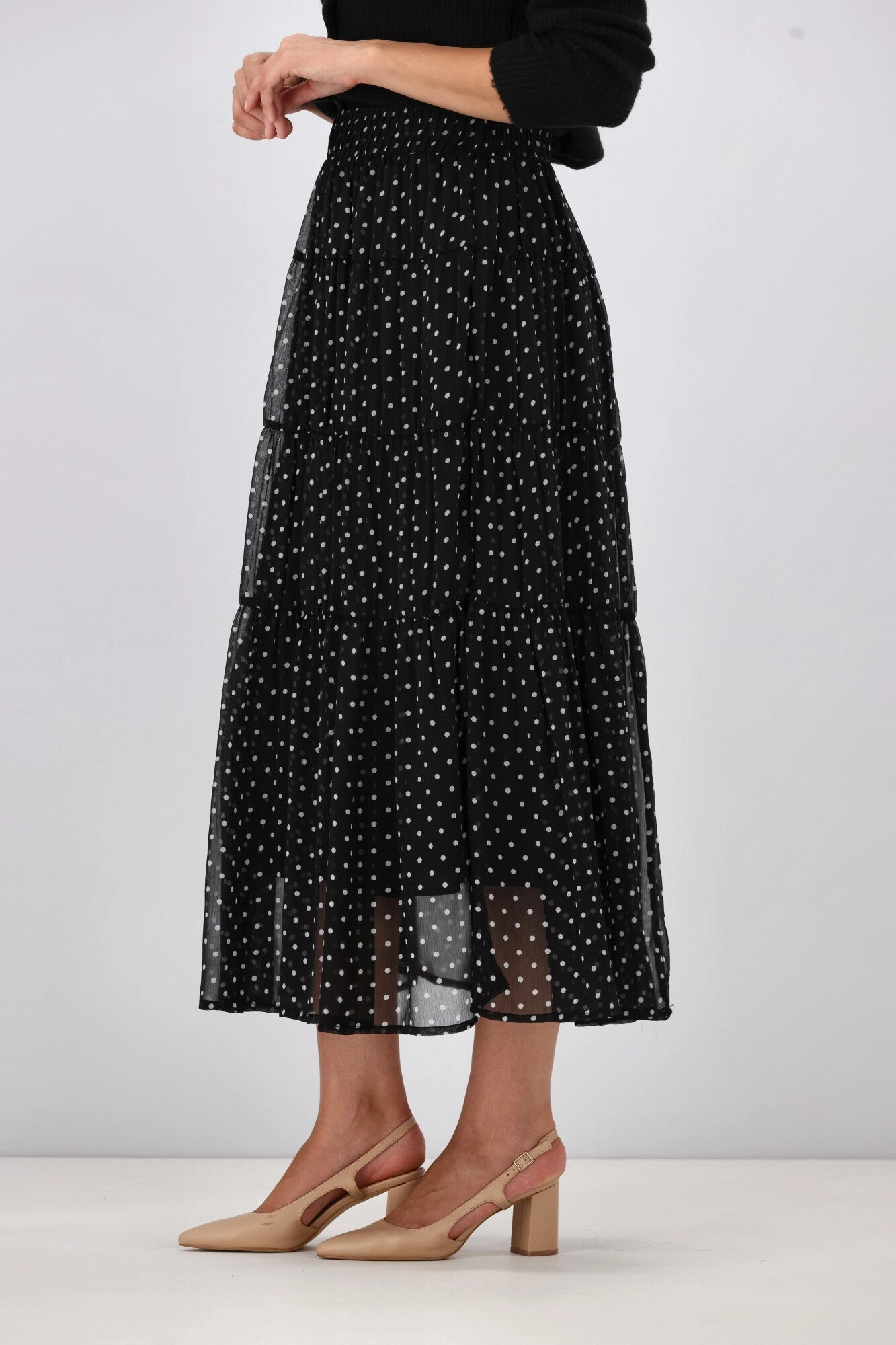 Gloss the Label Marlowe Shirred Detail Skirt Black Polka Dot