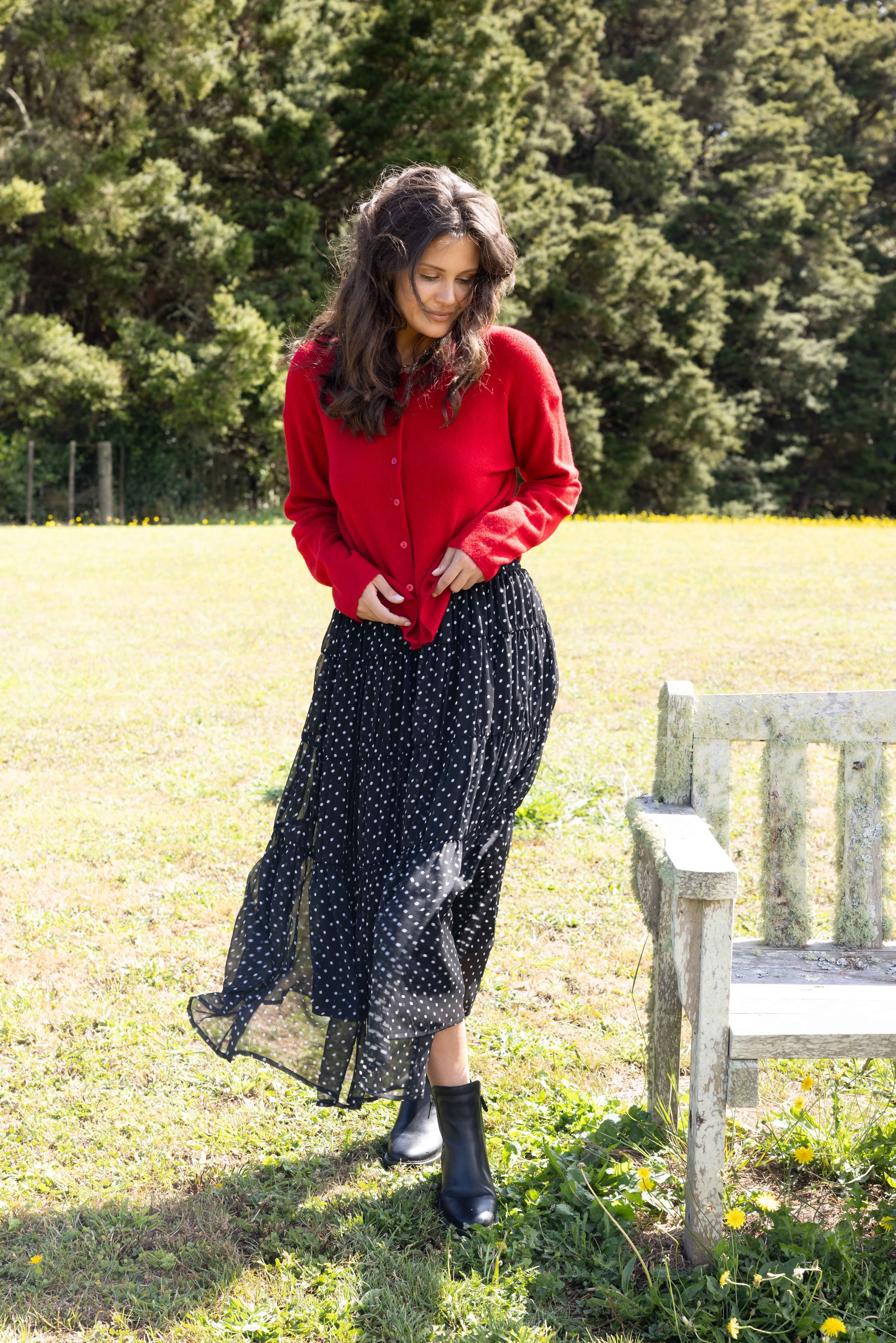 Gloss the Label Marlowe Shirred Detail Skirt Black Polka Dot