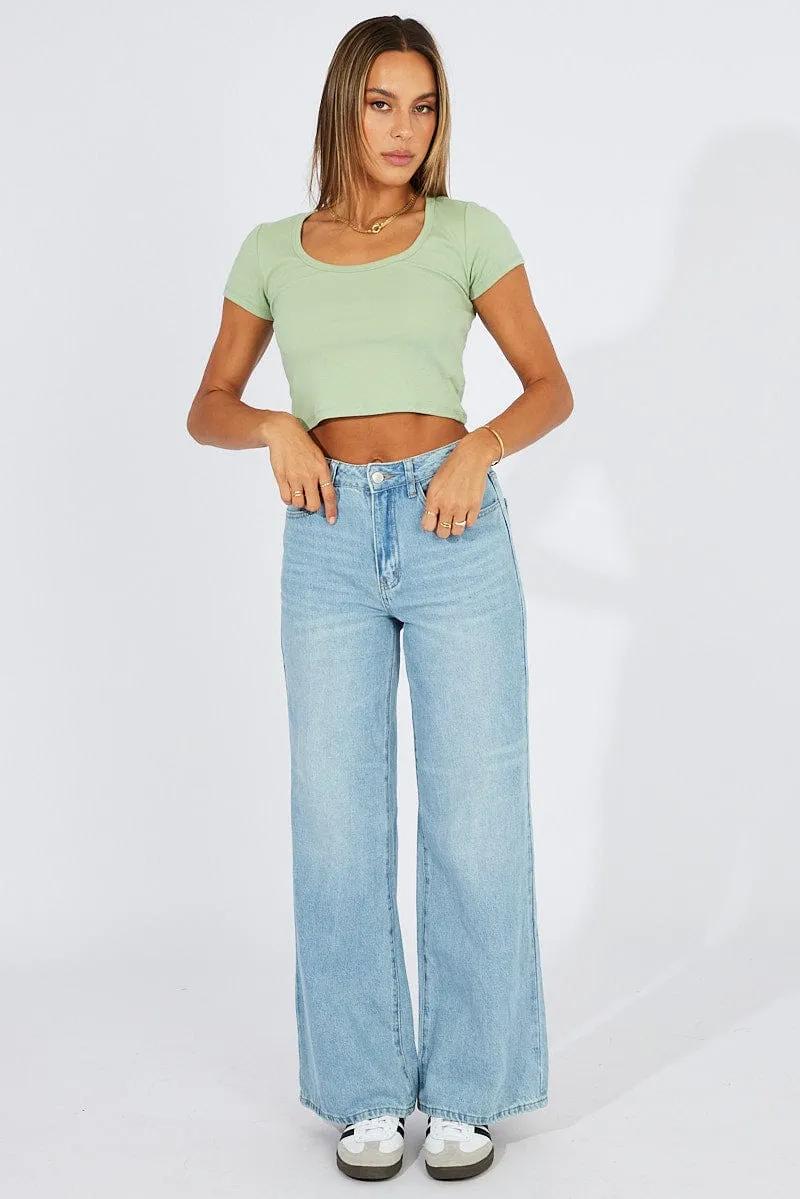 Green T Shirt Short Sleeve Scoop Neck